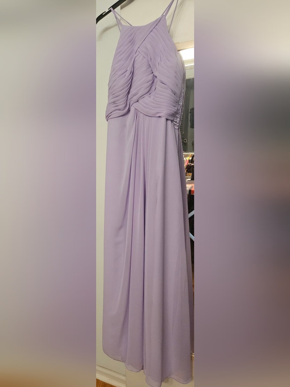 Azazie Lavender Halter Maxi Dress with Pleated Bodice